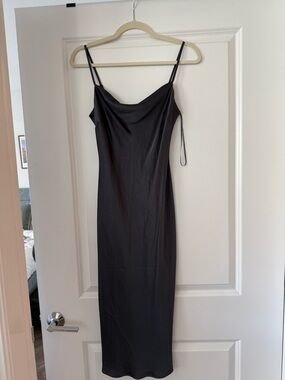 Black/Grey Slip Midi Dress with Cowl Neck